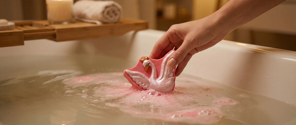 Bath bomb molds and colorful bath bombs beside a pool